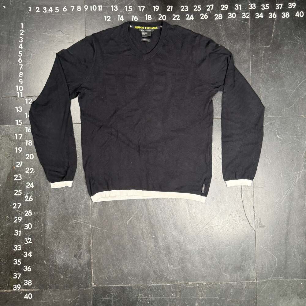 Armani Exchange Cotton Cashmere V-Neck Sweater Black Size M - Picture 2 of 4